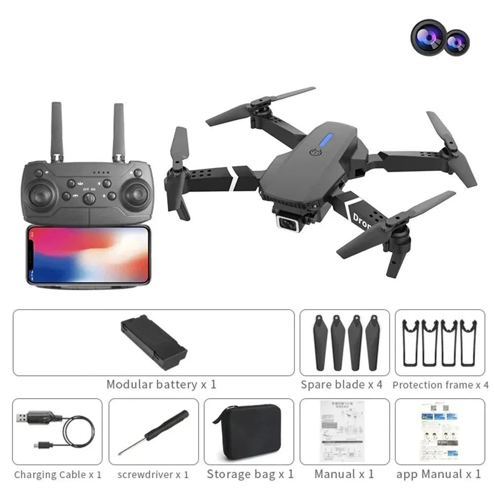 Professional Drone E88 Standard-Angle SD Camer WiFi fpv height Hold Foldable RC quadrotor helicopter Camera-free children's toys