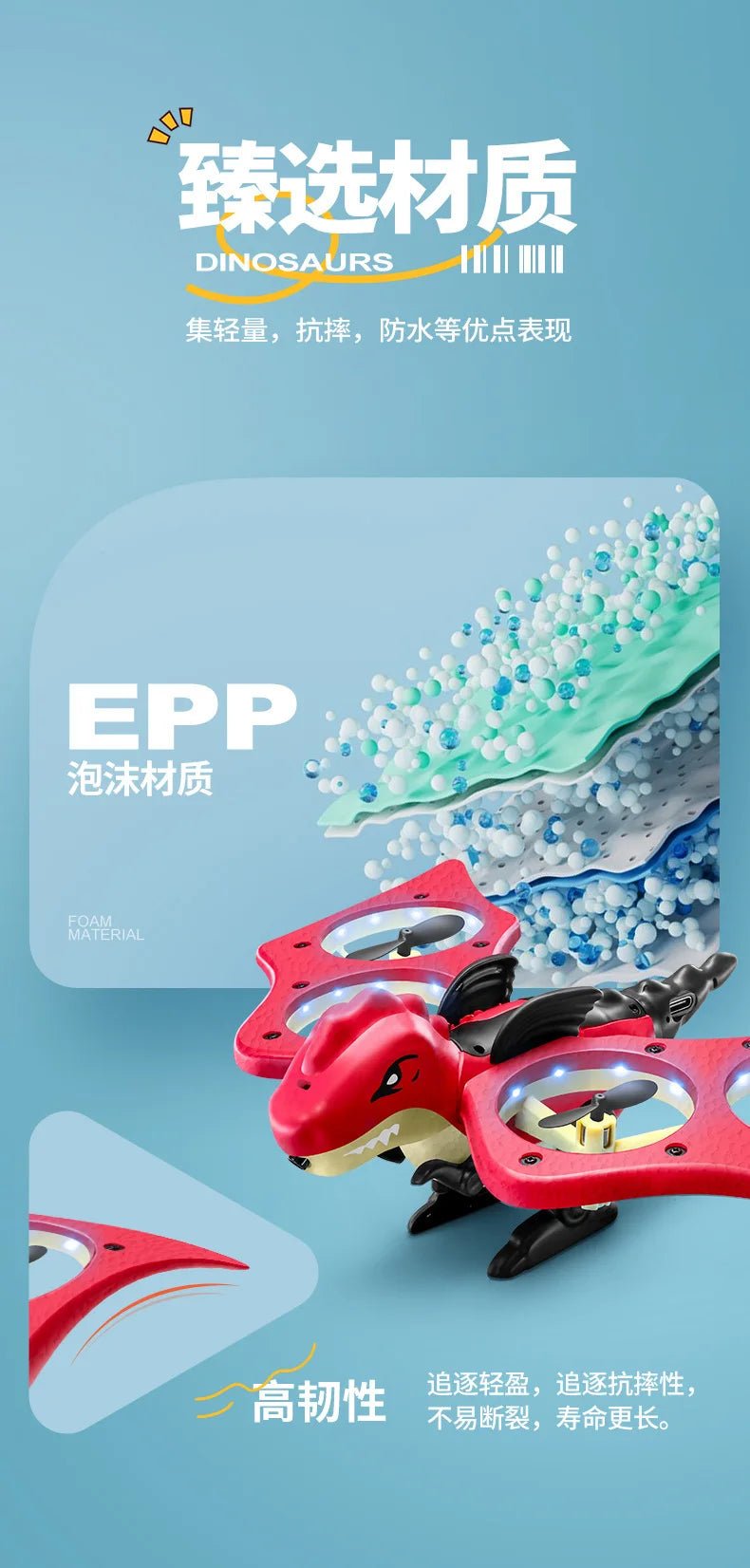 4DRC V48 Quadrotor Drone with Gravity Obstacle Avoidance Dinosaur Design Remote Control Foam Simulation Educational Toy for Kids