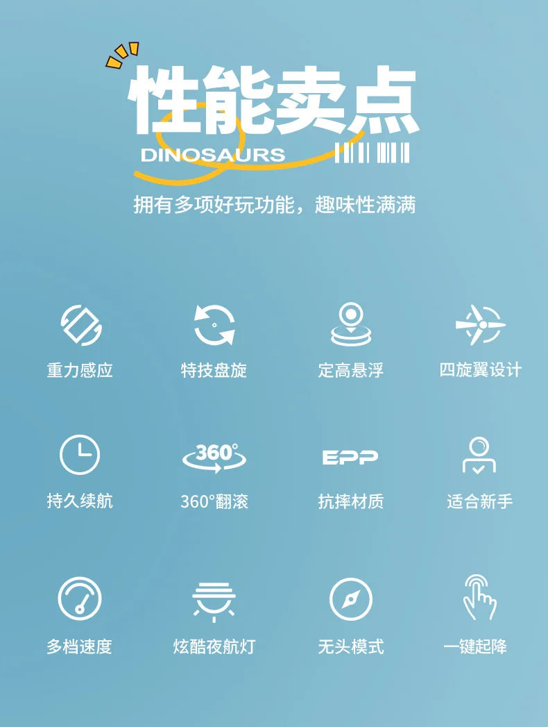 4DRC V48 Quadrotor Drone with Gravity Obstacle Avoidance Dinosaur Design Remote Control Foam Simulation Educational Toy for Kids