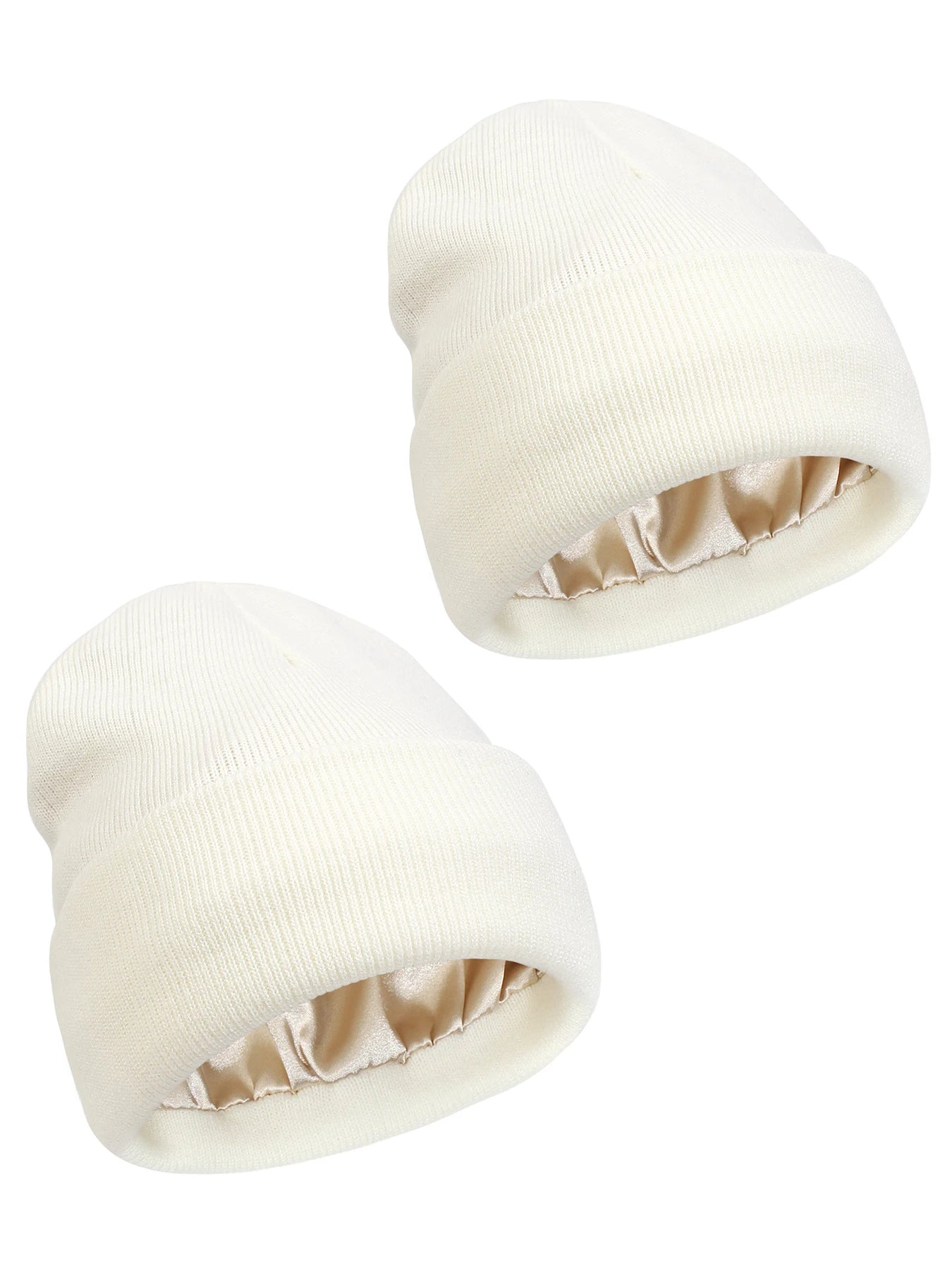 2Pcs Unisex Satin Lined Knit Beanie Hat Acrylic Winter Hats for Women Silk Lining Soft Slouchy Warm Cuffed SKullies Cap Men