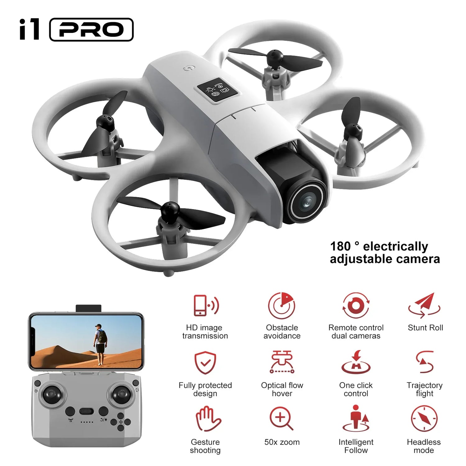 I1PRO Rc Drone 4K Aerial Photography Machine Dual Camera HD Quadcopter Five-side Obstacle Avoidance Foldable Drone RC Drone