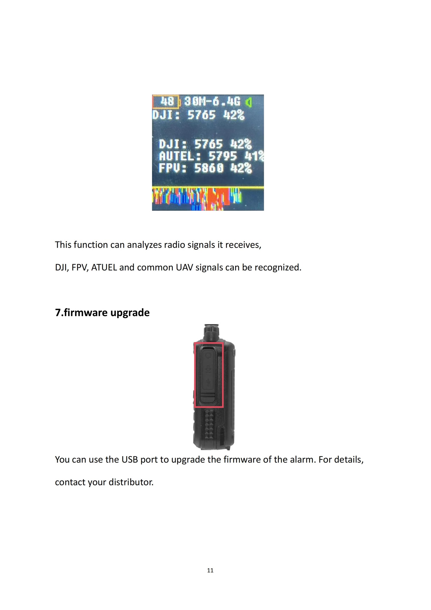 Drone Detector Anti Drone Detection 3 Language 30MHz-6.4GHz Ultra Wide Range Built-in 6000mah Battery for UAV Accurate Detection