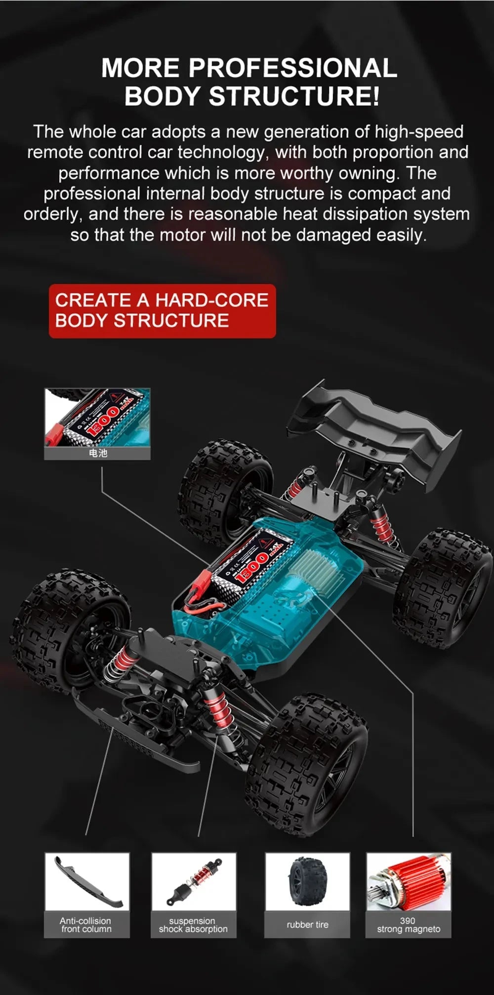 50KM/H RC Car With LED Lights 2.4G Radio Remote Control Cars Buggy Off-Road Control Trucks Boys Toy for Children VS WLtoy 144001