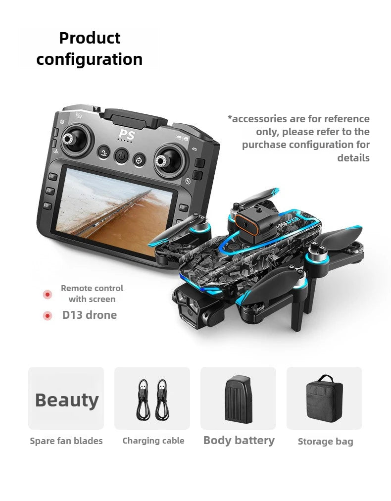 Aircraft Foreign Trade New D13 Drone with 5.6-inch Screen Control Brushless Quadcopter Obstacle Avoidance Remote-controlled