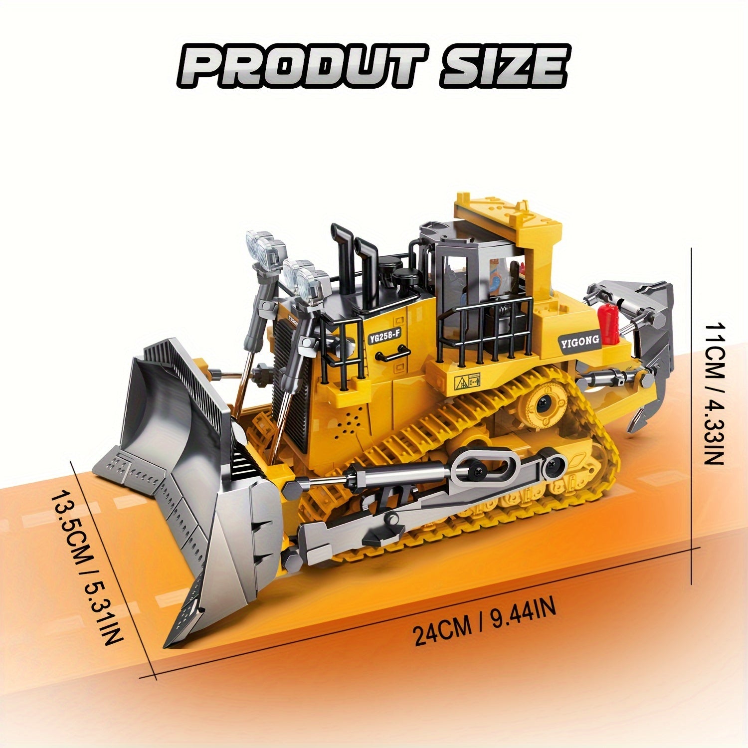 1:24 Scale Metal Bulldozer - Construction Vehicle with Eight-Channel Remote Control, LED Lights, Sound Effects - Perfect Holiday Gift for Kids