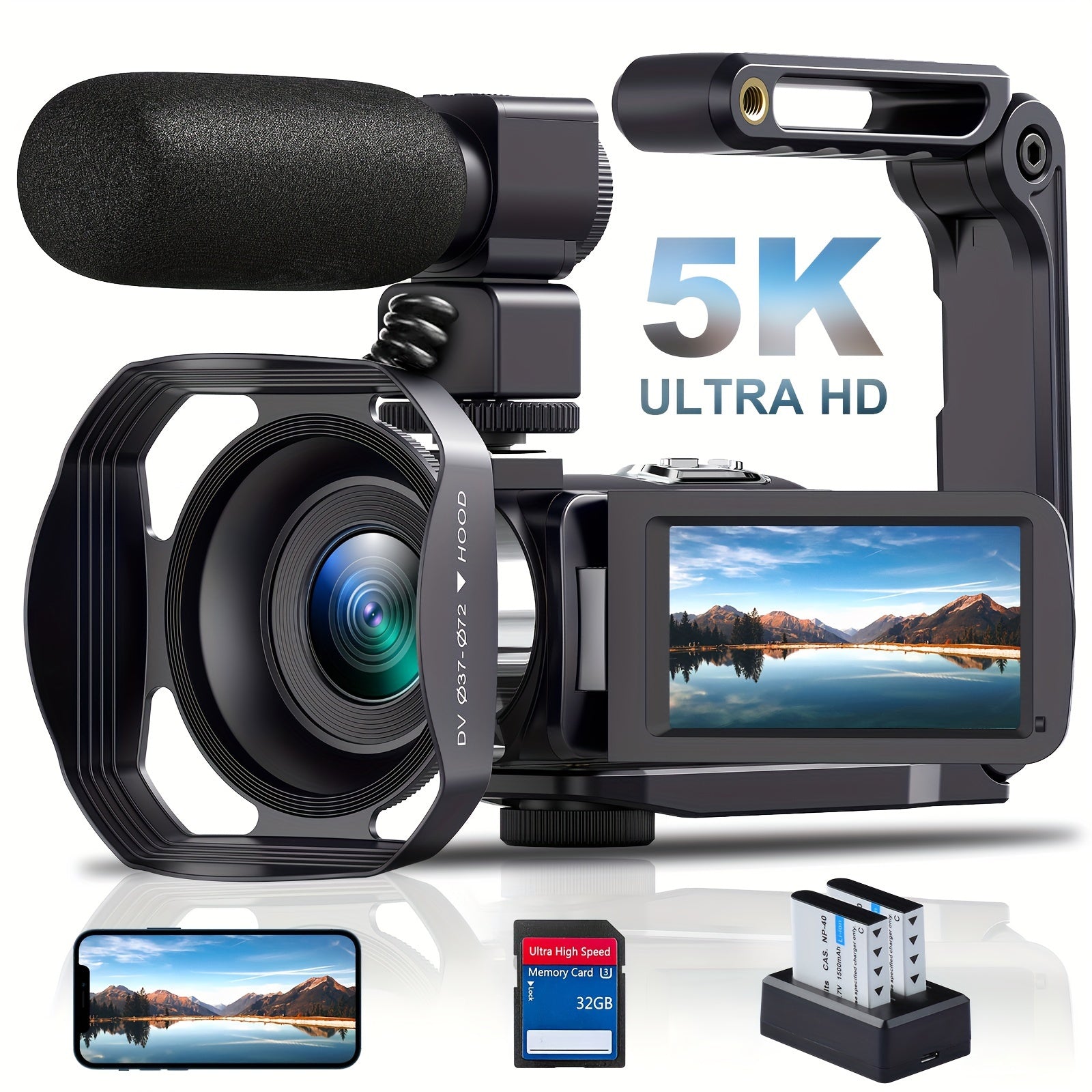 5K 64MP Camcorder – IR Night Vision, WiFi, 18X Zoom for Vlogging