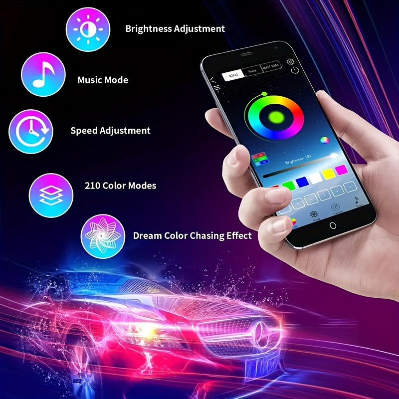 A Set Of PC Car Micro Neon Lights With LED RGB 160 Million Color Sound Function Music Mode, Car Atmosphere Light Strip Wireless Remote Control Body Light Strip, Suitable For Cars, Vans, SUVs And Trucks