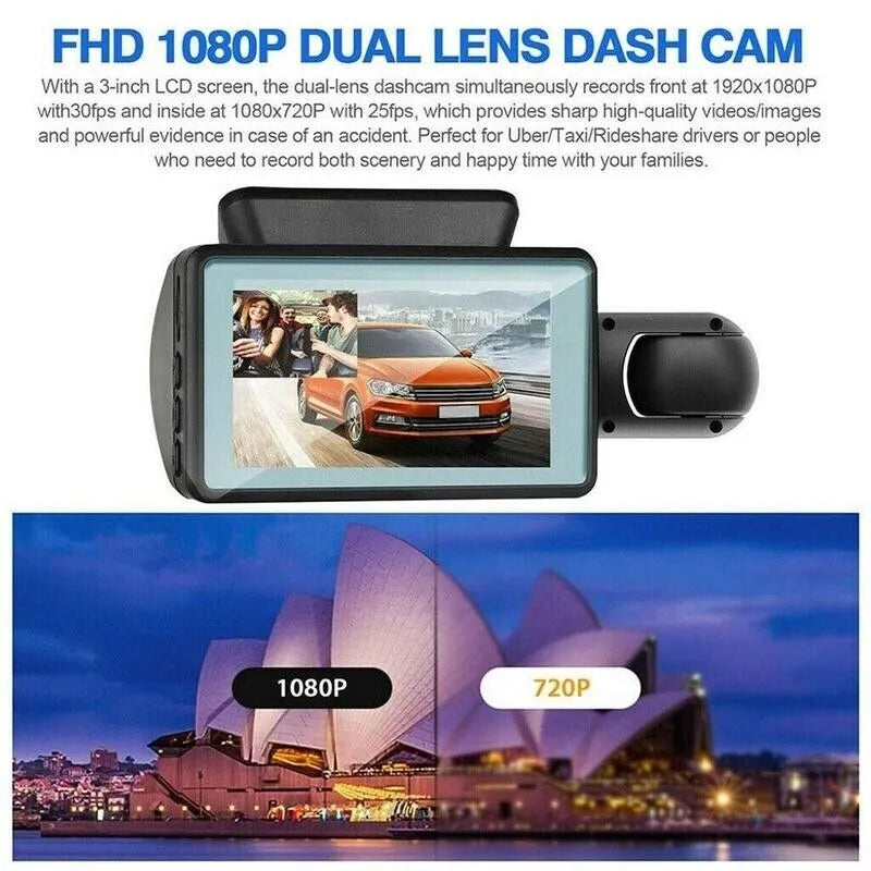 1080P Dual Dash Cam – Front & Rear Camera for Cars, Trucks & SUVs