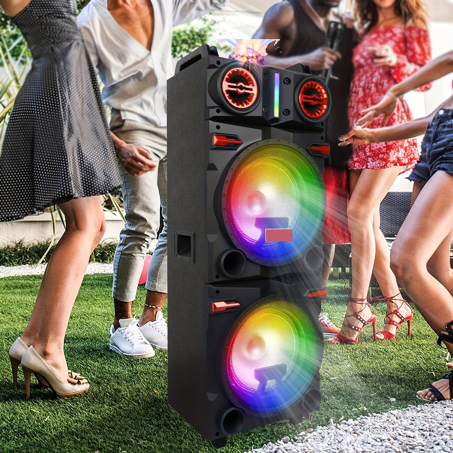 Portable Rechargeable Bluetooth PA Speaker System W/ Dual 10'' Woofer & 3'' Tweeter, 9000W Peak Power Outdoor Speaker Microphone Set, Flashing LED DJ Lights And Top Disco Ball, USB SD FM Radio AUX, Mic & Remote Control Includ