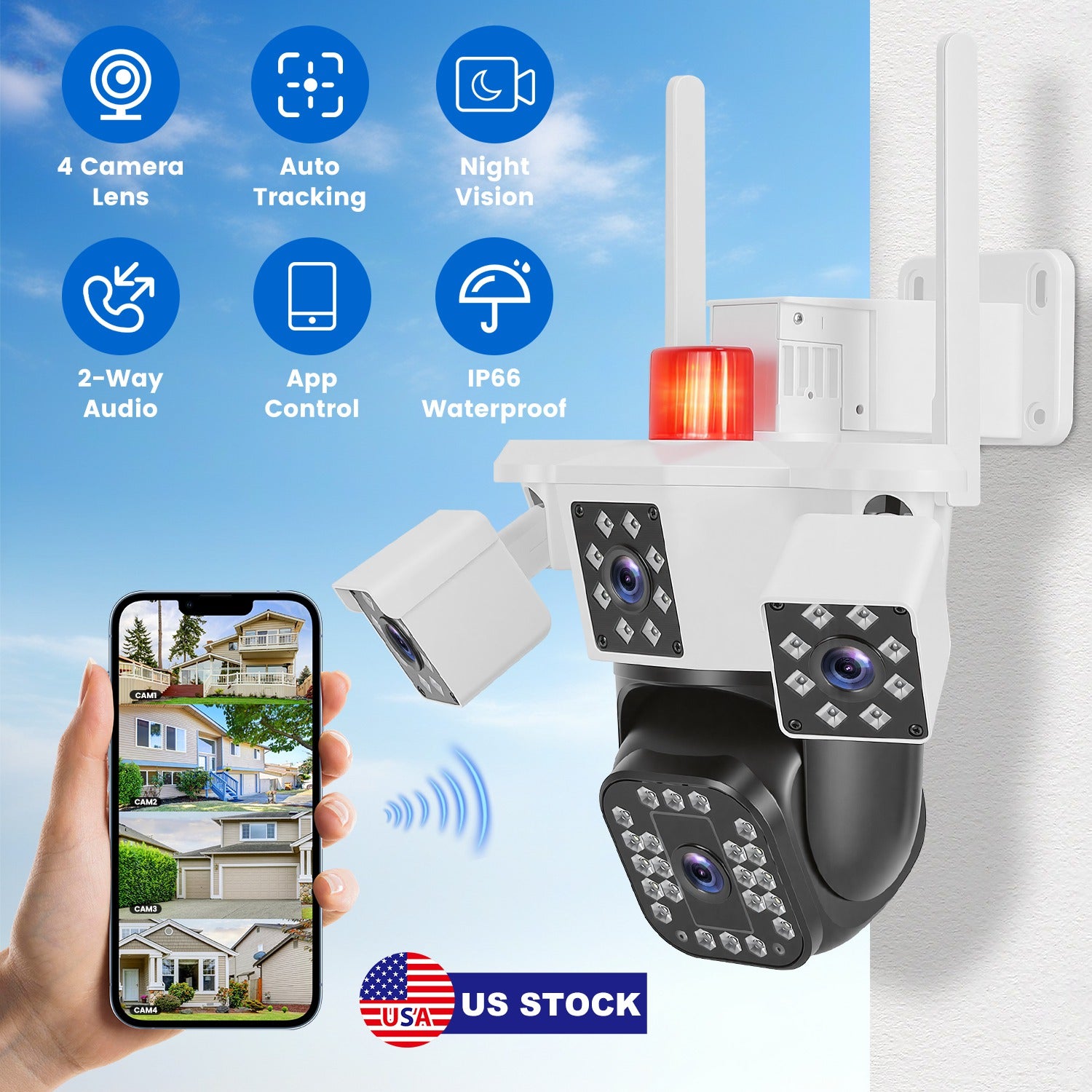 1080P HD 4-Lens Security Camera – 360° Pan & Tilt WiFi Surveillance