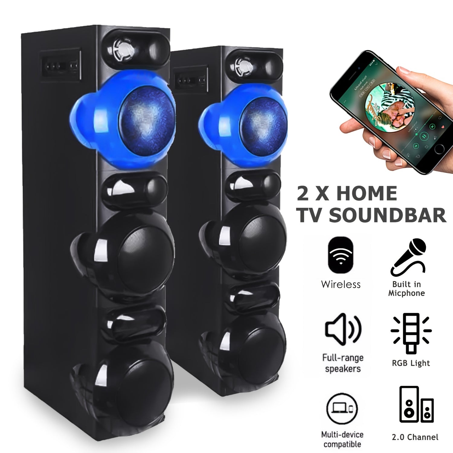 120W Powerful 2.0 Channel Surround Sound System - 1 Set Dual Speaker Home Theater, 5.25'' Woofer, 2'' Tweeter, AUX/FM/SD, Built In Micphone & Remote Control, Deep Bass In Black