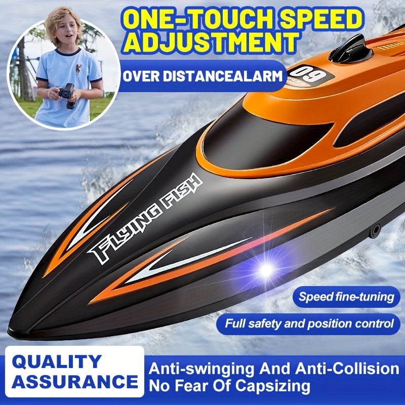 Top Speed of 30Km/ H, Small High-Speed Remote-Controlled Speedboat Comes with LED Night Navigation Lights, 2.4G Remote Control, Anti Capsizing, Circulating Cold Water Device, Christmas, Birthday Gif