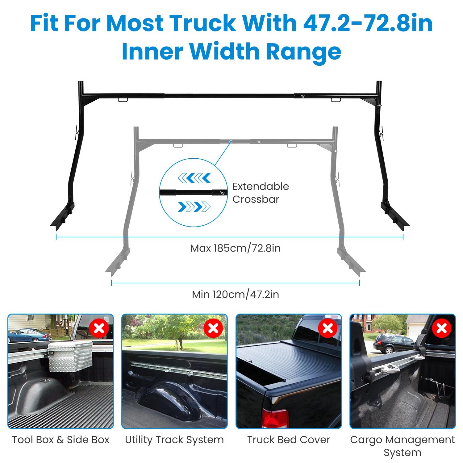 Extendable Truck Ladder Rack – Adjustable Steel Utility Rack for Pick-Up Trucks with 800LBS Capacity
