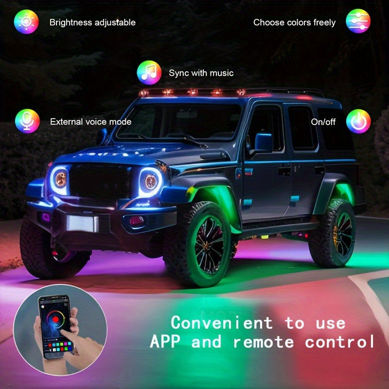 6/8/10pcs RGB LED Rock Lights - Mini Car Chassis Ambient Light with Remote Control APP Music Mode - For Trucks, ATV, UTV, SUVs, Off-road Pickups - 12-18V Car Accessories -  Enhance Car Interior Ambiance - Perfect Gift for Car