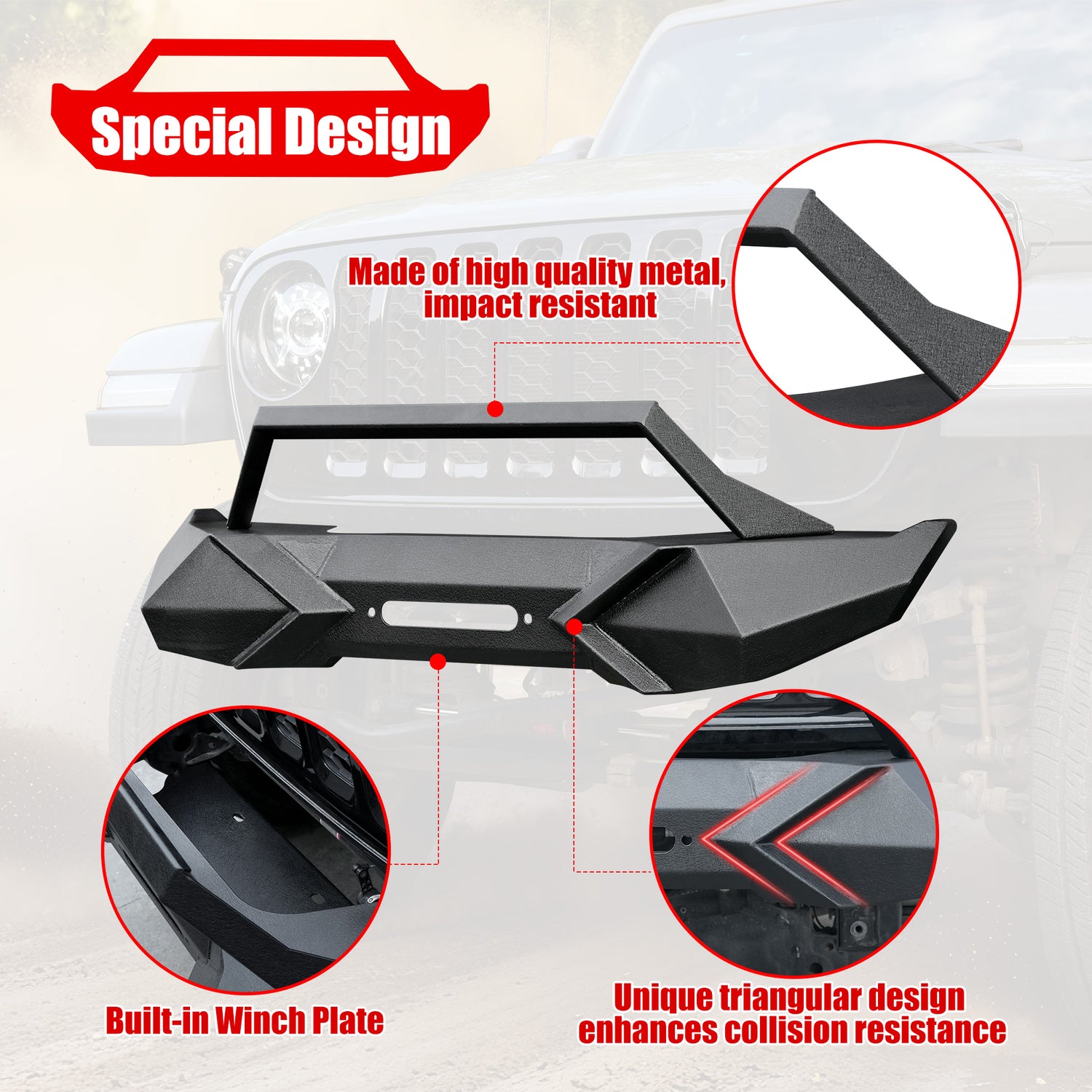 Front Bumper with Winch Plate for Wrangler JK (2007–2018)