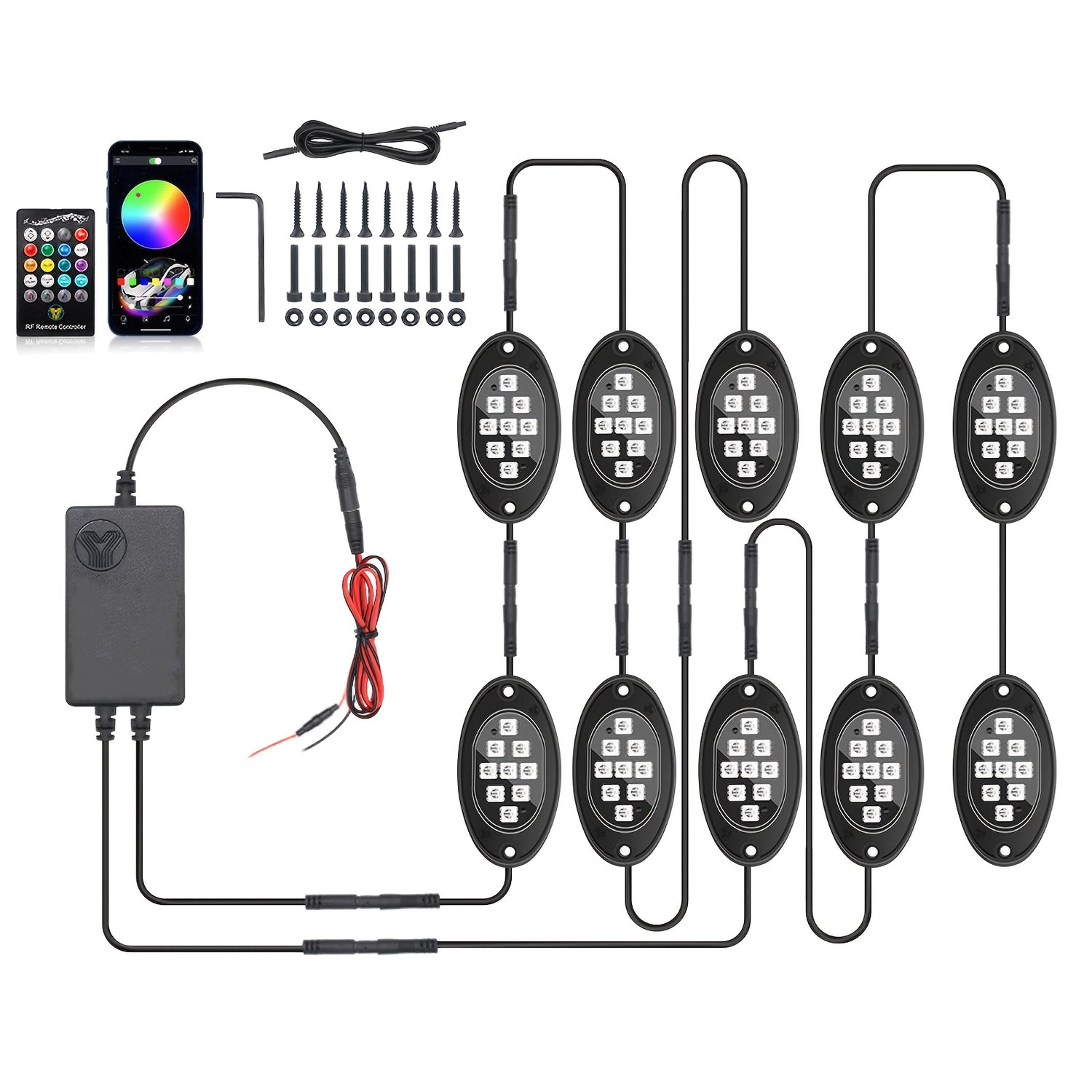 [RGB LED Rock Lights] RGB LED Rock Lights 4/6/8/10Pods | App/Remote Control, Timing & Music Mode for Trucks, ATV, RZR, UTV, SUV, Off Road, AUTO, Motorcycle - Without Battery