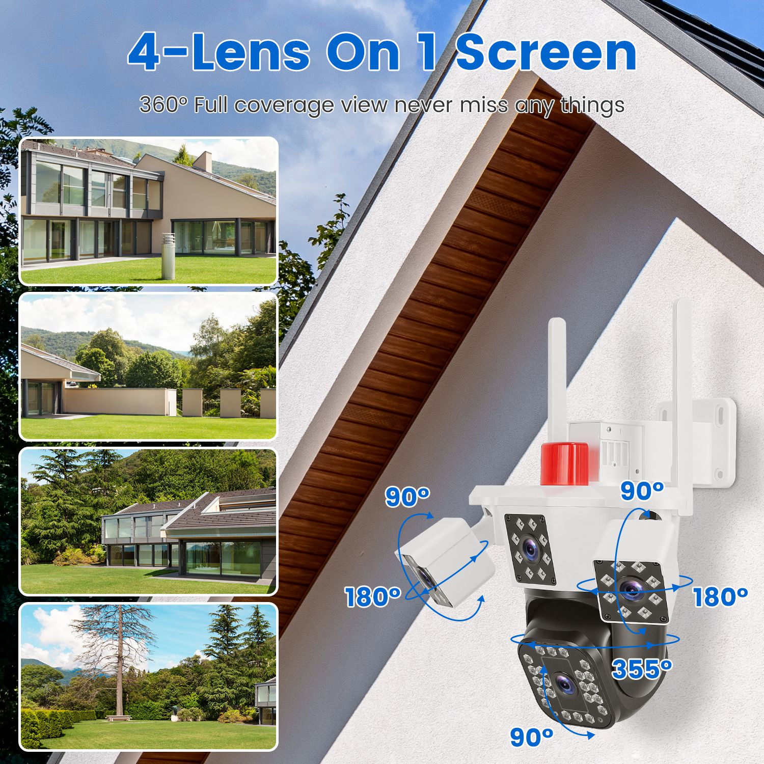 1080P HD 4-Lens Security Camera – 360° Pan & Tilt WiFi Surveillance