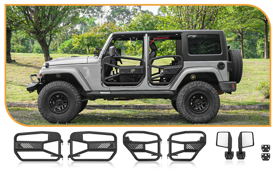 Tubular Doors with Mirrors for 2007–2017 Jeep Wrangler JK 4 Door
