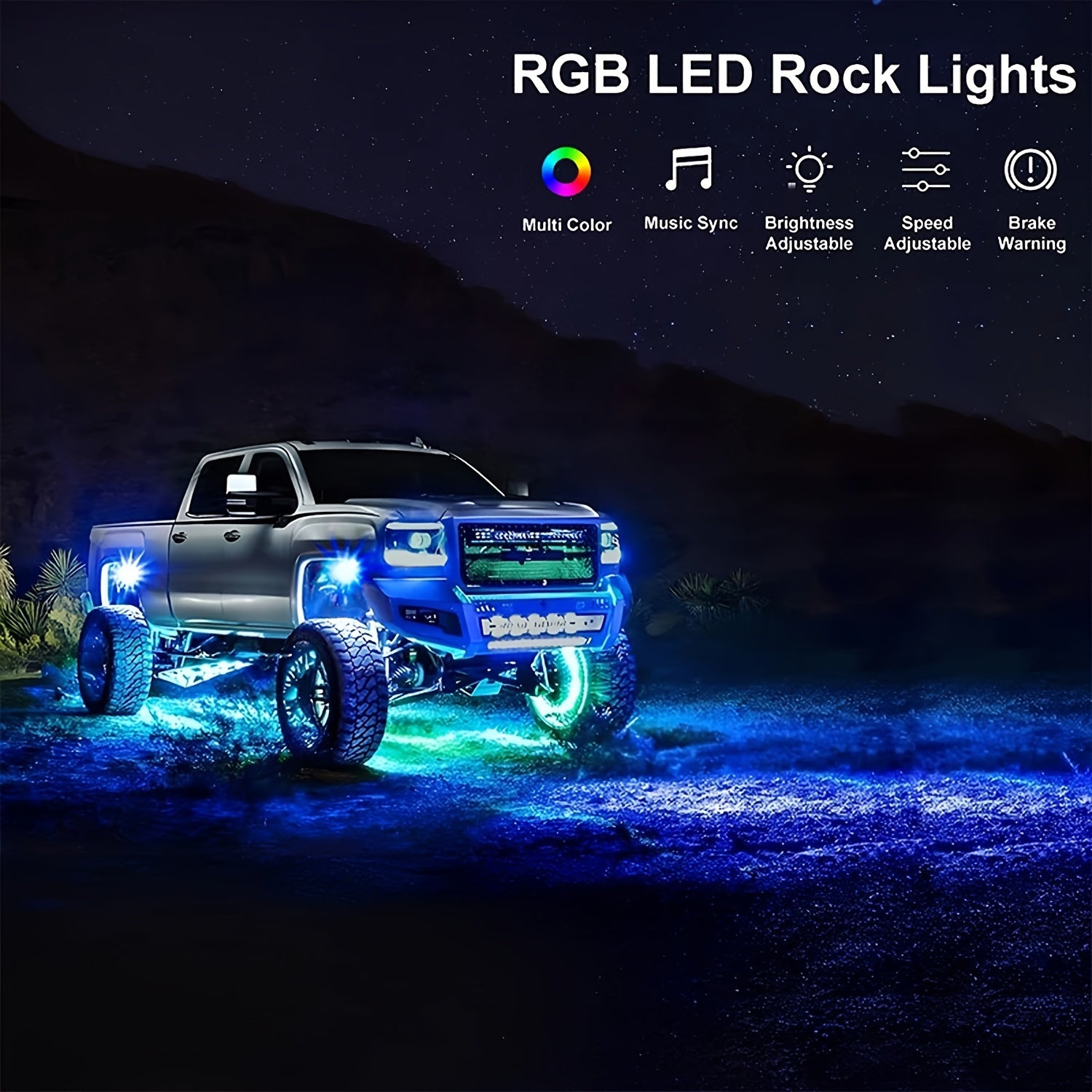 6/8/10pcs RGB LED Rock Lights - Mini Car Chassis Ambient Light with Remote Control APP Music Mode - For Trucks, ATV, UTV, SUVs, Off-road Pickups - 12-18V Car Accessories -  Enhance Car Interior Ambiance - Perfect Gift for Car