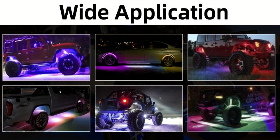 [RGB LED Rock Lights] RGB LED Rock Lights 4/6/8/10Pods | App/Remote Control, Timing & Music Mode for Trucks, ATV, RZR, UTV, SUV, Off Road, AUTO, Motorcycle - Without Battery