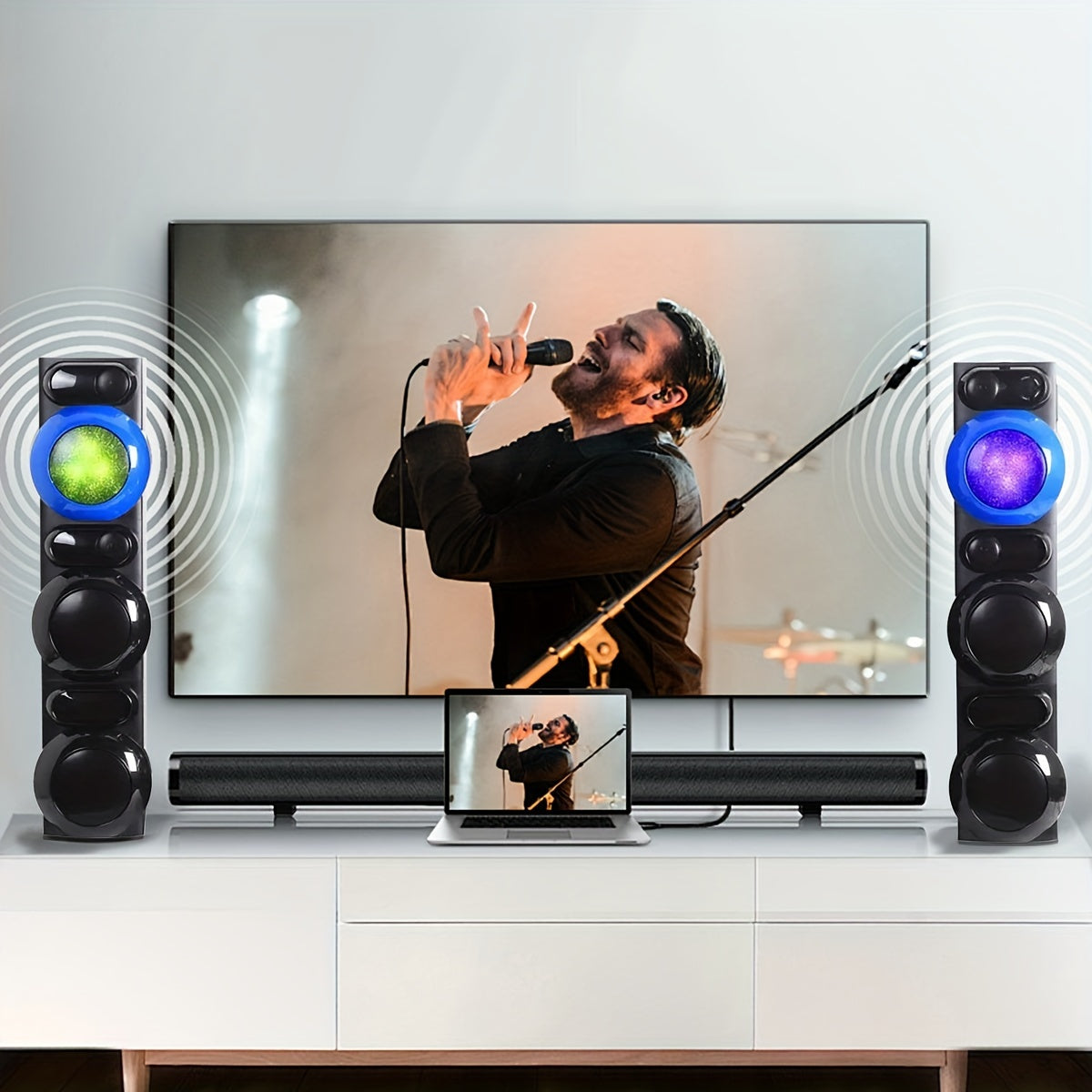 120W Powerful 2.0 Channel Surround Sound System - 1 Set Dual Speaker Home Theater, 5.25'' Woofer, 2'' Tweeter, AUX/FM/SD, Built In Micphone & Remote Control, Deep Bass In Black