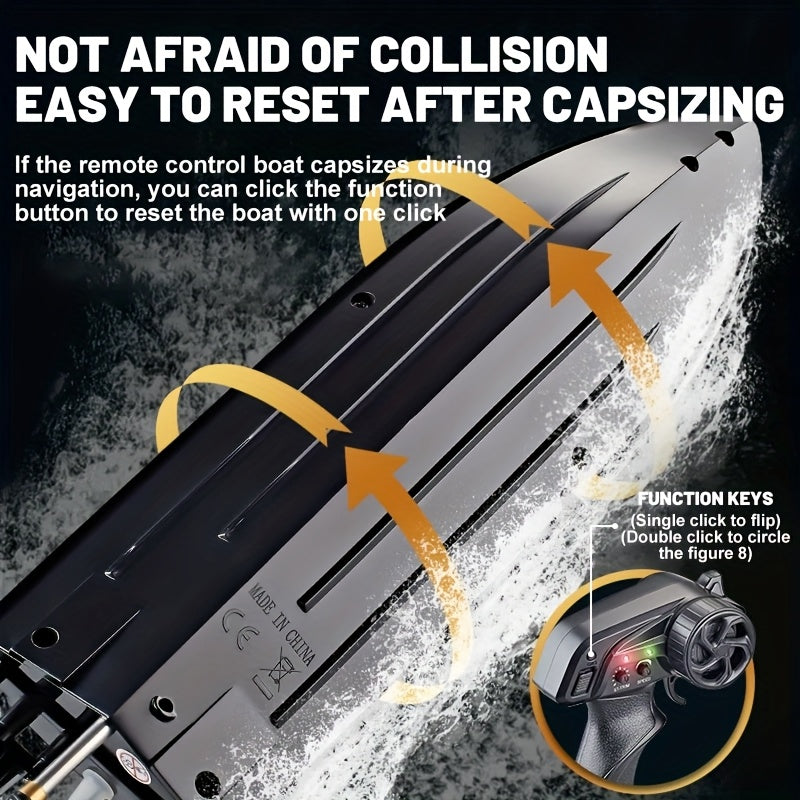 Top Speed of 30Km/ H, Small High-Speed Remote-Controlled Speedboat Comes with LED Night Navigation Lights, 2.4G Remote Control, Anti Capsizing, Circulating Cold Water Device, Christmas, Birthday Gif