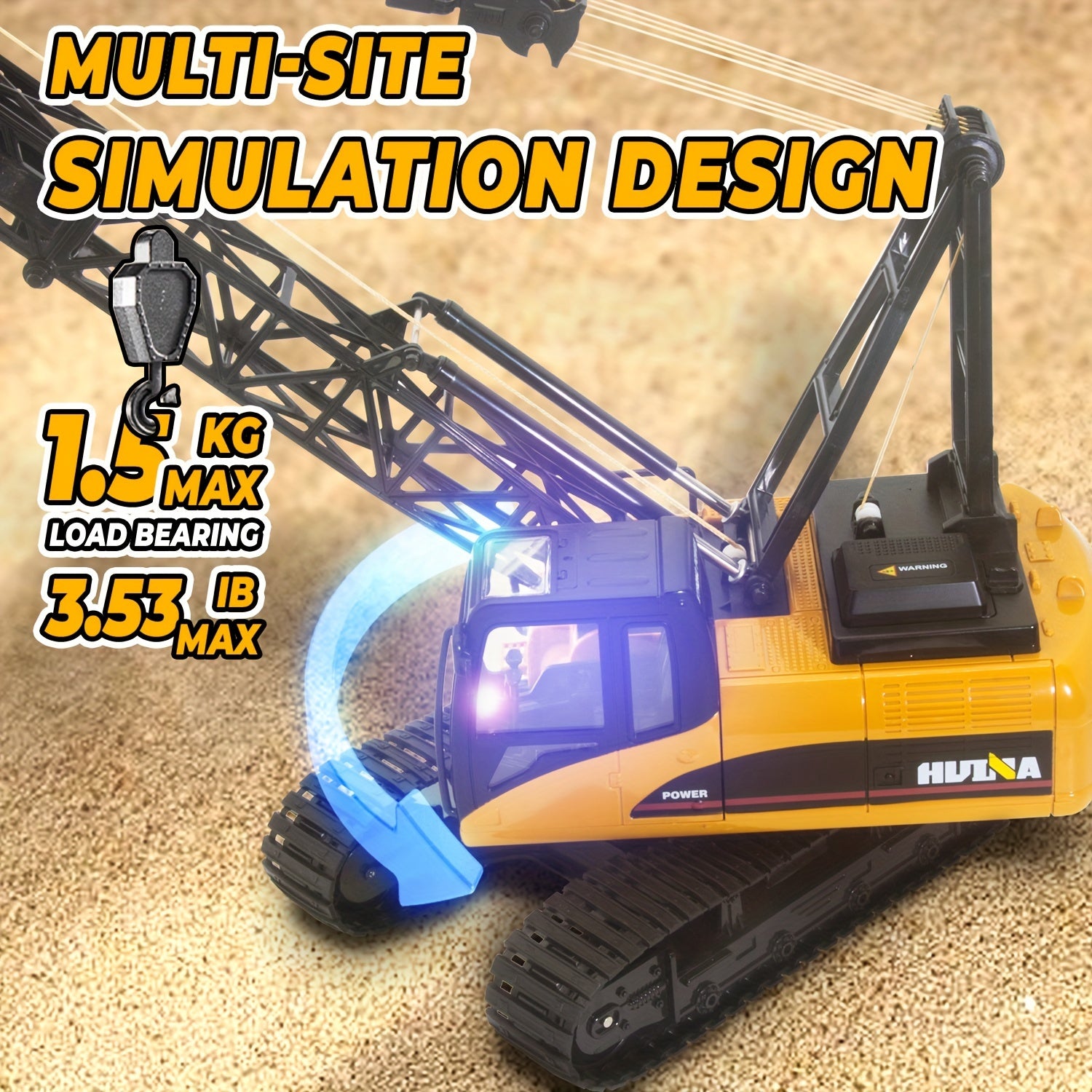 1:15 Scale 15-Channel Electric Golden Remote Control Crane with 2.4GHz Remote, Heavy-Duty Hook, and LED Lights - Perfect Birthday, Halloween, and Christmas Gift
