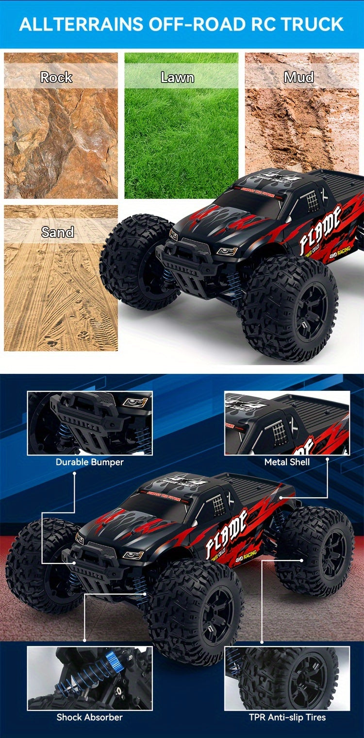 1:16 Scale All Terrain RC Cars, 2.4GHz 40KM/H High Speed 4WD Remote Control Car 4X4 Off Road Monster Truck, Blue Electric Vehicle Toys For Vehicle Enthusiasts Halloween Christmas Birthday Gifts