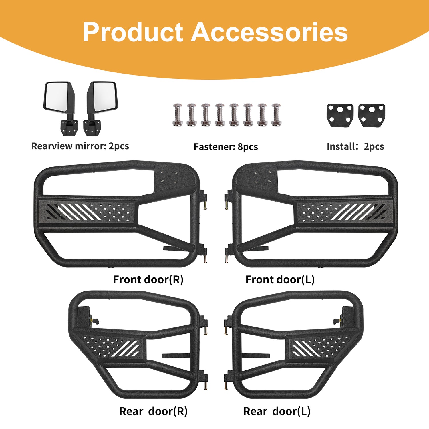 Tubular Doors with Mirrors for 2007–2017 Jeep Wrangler JK 4 Door