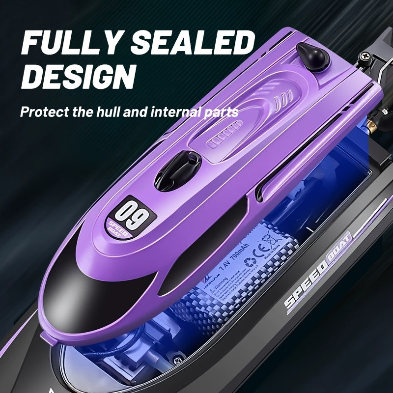 Top Speed of 30Km/ H, Small High-Speed Remote-Controlled Speedboat Comes with LED Night Navigation Lights, 2.4G Remote Control, Anti Capsizing, Circulating Cold Water Device, Christmas, Birthday Gif