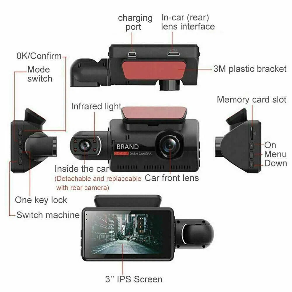 1080P Dual Dash Cam – Front & Rear Camera for Cars, Trucks & SUVs